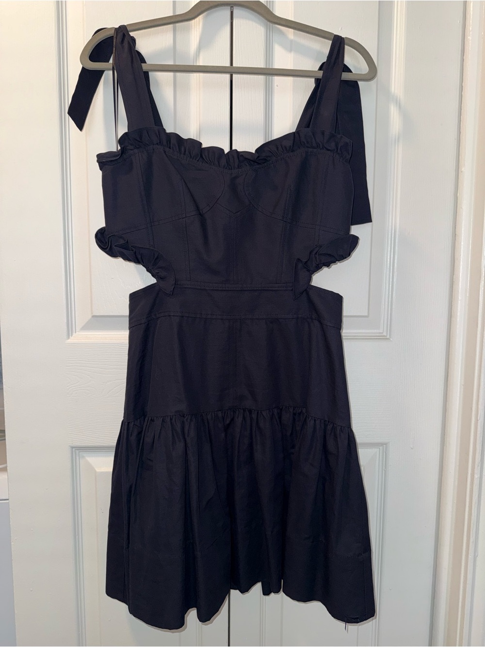 Rebecca Taylor Navy Ruffled Tie-Shoulder Cutout Sundress